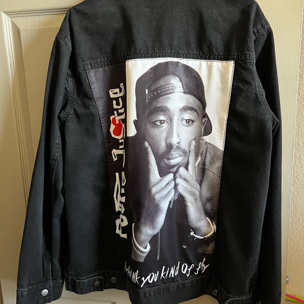 Tupac Poetic Justice Black Jean Denim Jacket Large - Picture 1 of 5